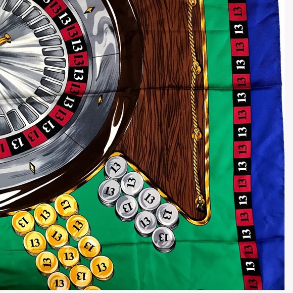 auth MOSCHINO gambler LUCKY 13 Roulette SILK scarf - Picture 8 of 16